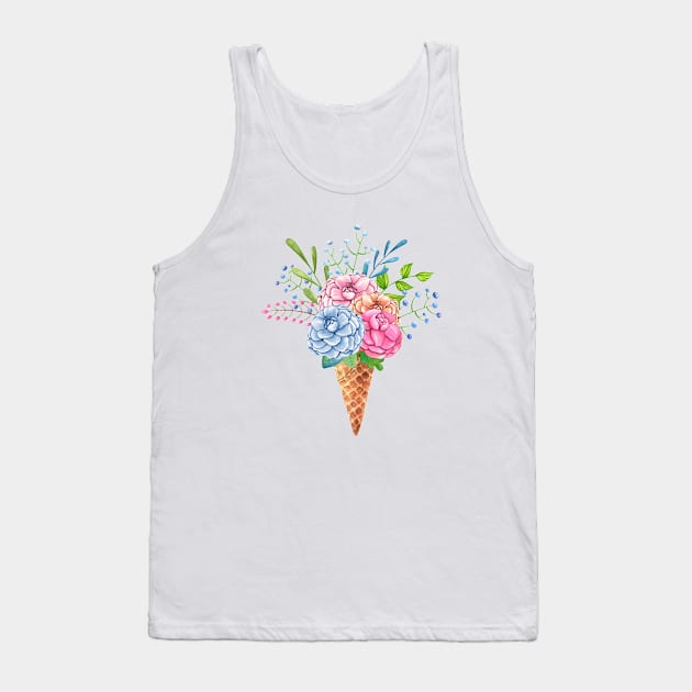 Floral ice cream cone Tank Top by Nopi Pantelidou